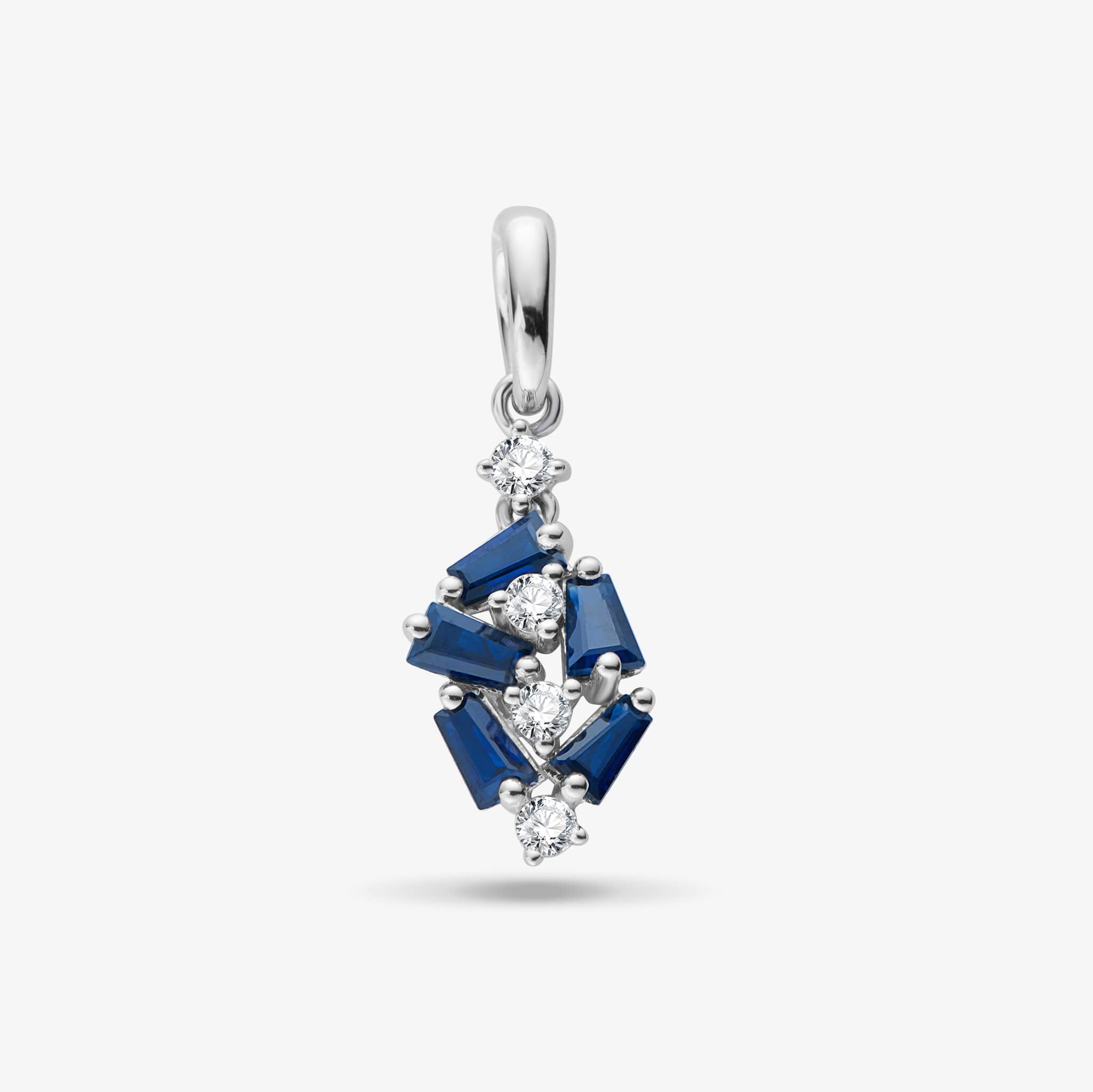 18K Gold Cluster Pendant with Diamonds &amp; Blue Sapphires