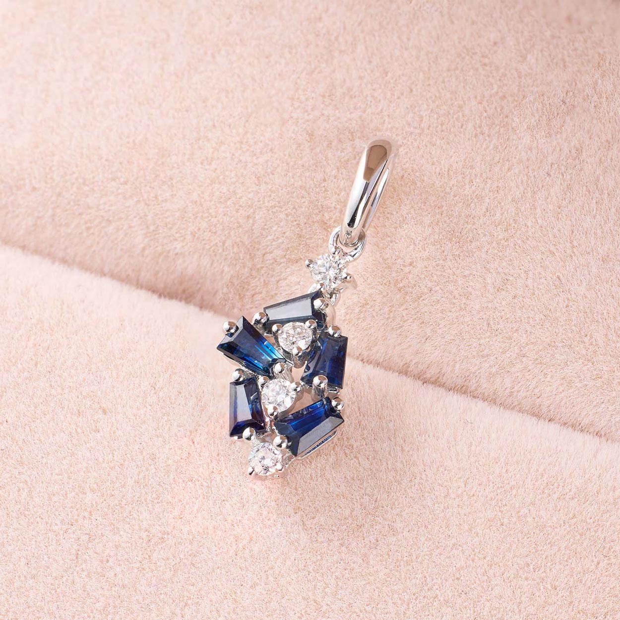 18K Gold Cluster Pendant with Diamonds &amp; Blue Sapphires