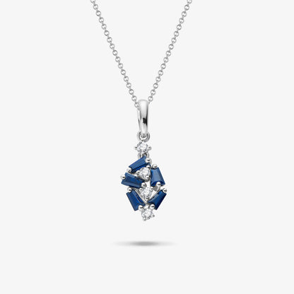 18K Gold Cluster Pendant with Diamonds &amp; Blue Sapphires