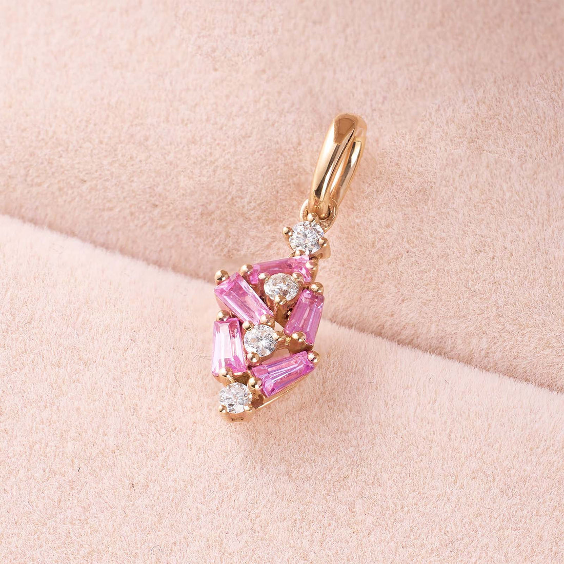 18K Gold Cluster Pendant with Diamonds &amp; Pink Sapphires