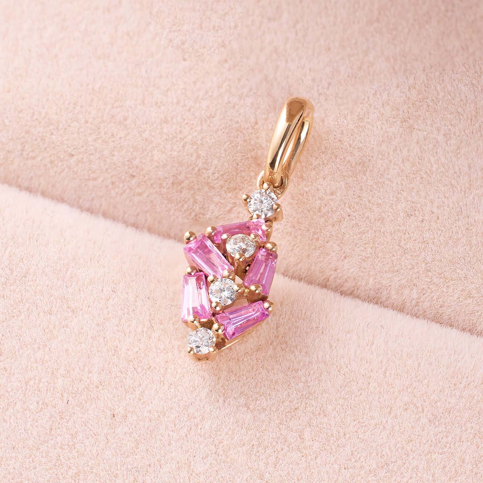 18K Gold Cluster Pendant with Diamonds &amp; Pink Sapphires