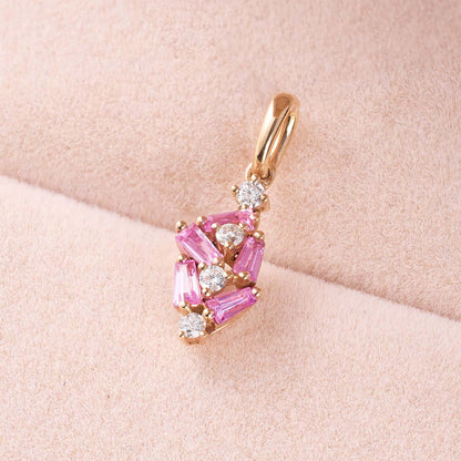 18K Gold Cluster Pendant with Diamonds &amp; Pink Sapphires