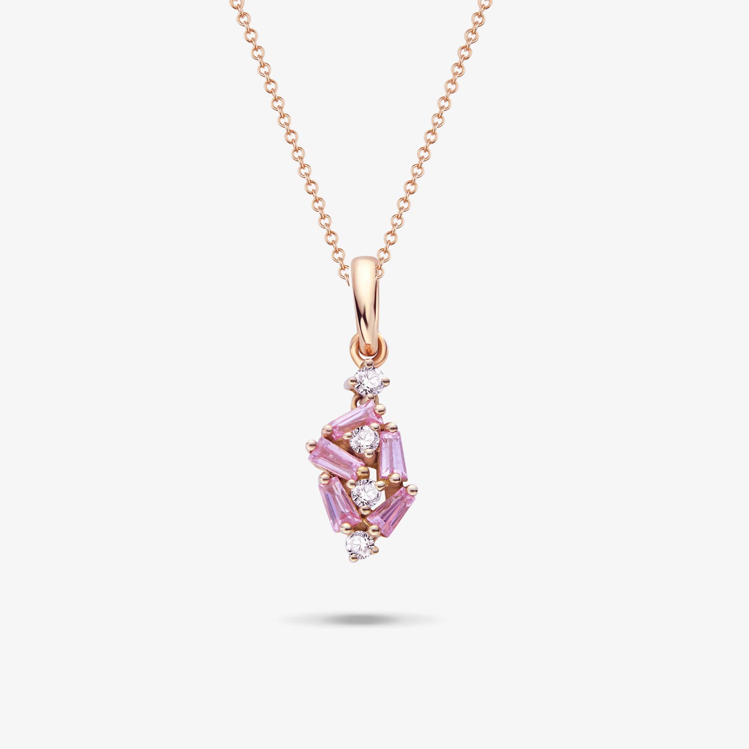 18K Gold Cluster Pendant with Diamonds &amp; Pink Sapphires