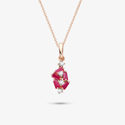 18K Gold Cluster Pendant with Diamonds &amp; Ruby
