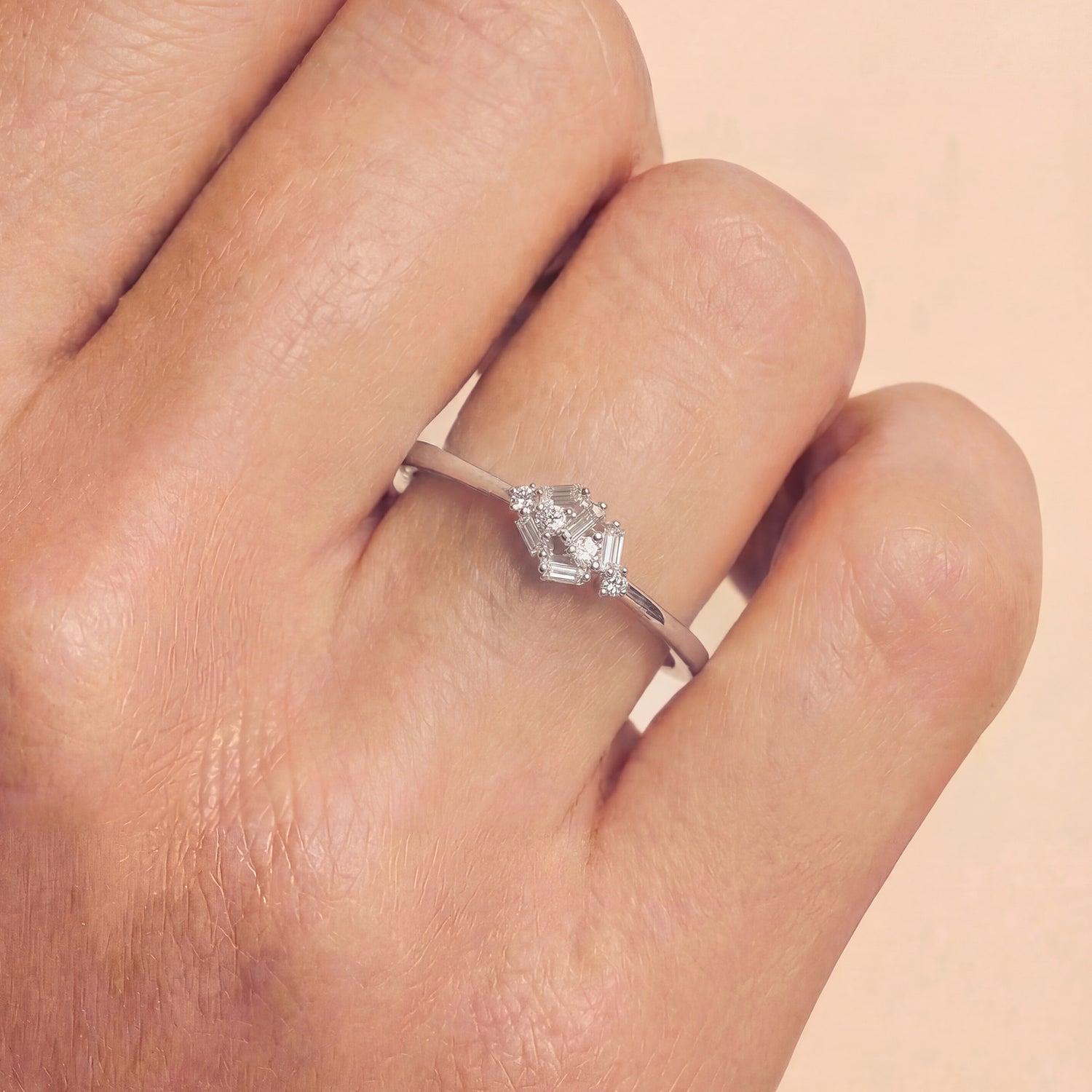 Cluster Diamond Band Ring in 18K White Gold - JewelryAndStore