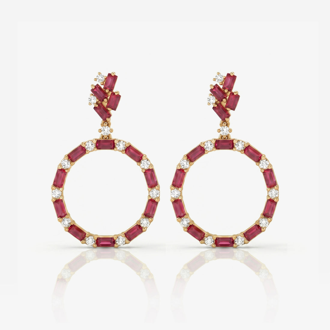 Natural Ruby and Diamond Stud Drop Earrings in 18K Yellow Gold - JewelryAndStore