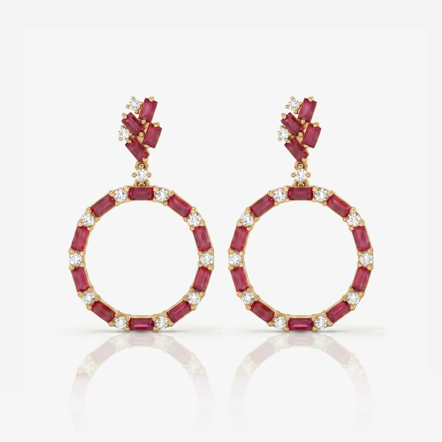 Natural Ruby and Diamond Stud Drop Earrings in 18K Yellow Gold - JewelryAndStore