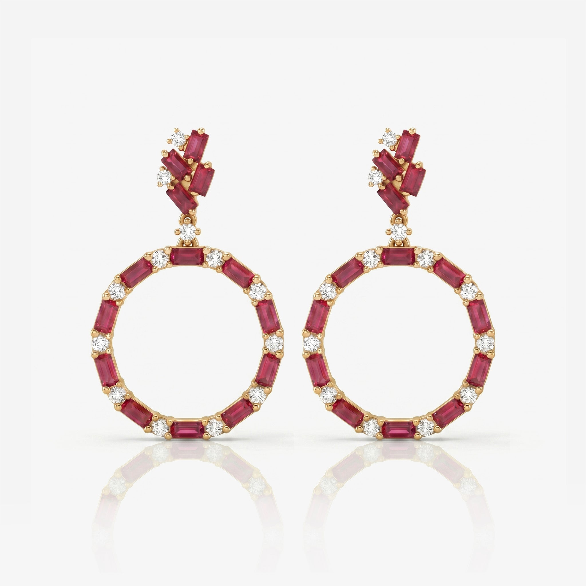 Natural Ruby and Diamond Stud Drop Earrings in 18K Yellow Gold - JewelryAndStore