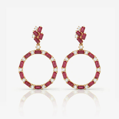 Natural Ruby and Diamond Stud Drop Earrings in 18K Yellow Gold - JewelryAndStore