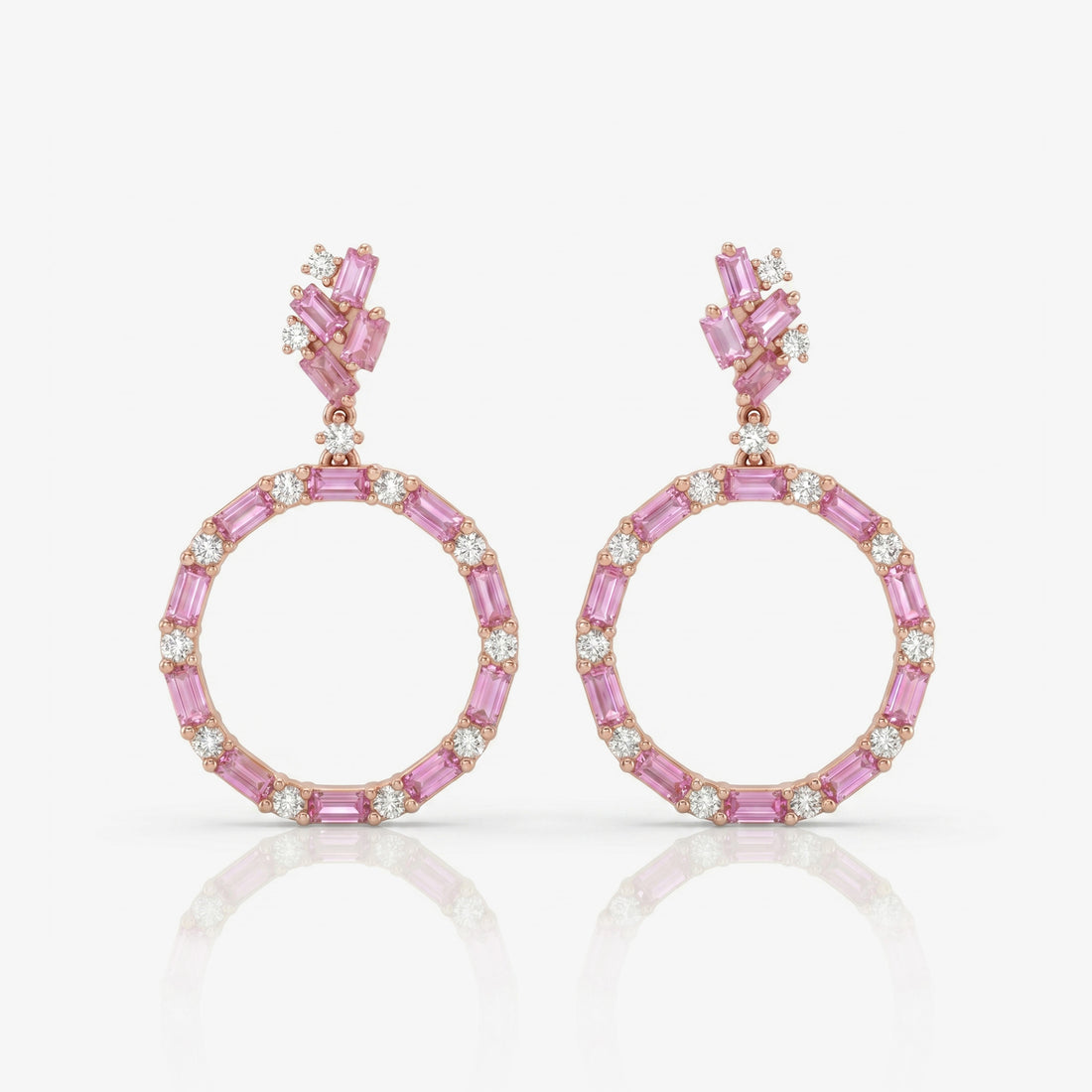 Natural Pink Sapphire and Diamond Stud Drop Earrings in 18K Rose Gold - JewelryAndStore