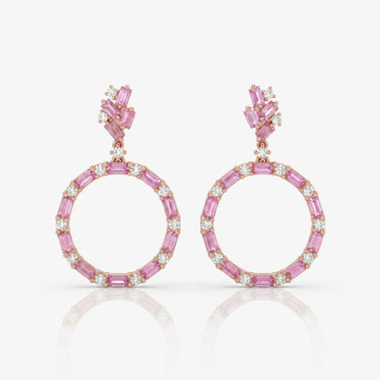 Natural Pink Sapphire and Diamond Stud Drop Earrings in 18K Rose Gold - JewelryAndStore