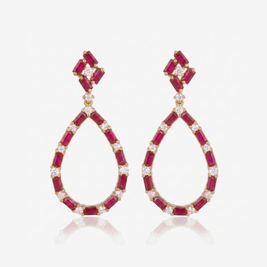 Natural Ruby and Diamond Teardrop Drop Earrings in 18K Yellow Gold - JewelryAndStore
