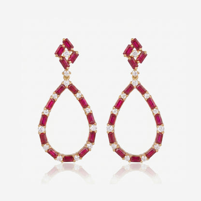 Natural Ruby and Diamond Teardrop Drop Earrings in 18K Yellow Gold - JewelryAndStore