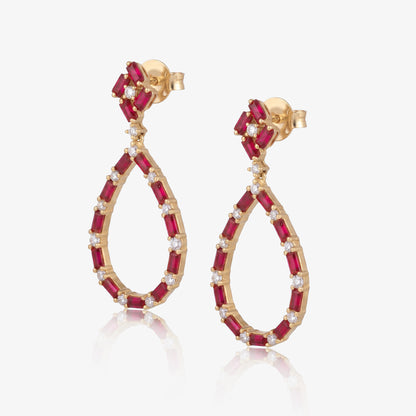 Natural Ruby and Diamond Teardrop Drop Earrings in 18K Yellow Gold - JewelryAndStore