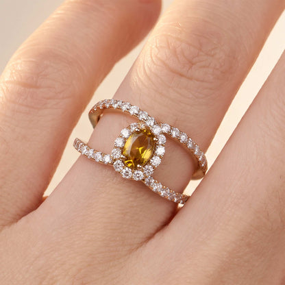 Double rows Diamond &amp; Sapphire Statement Ring in 18K Gold - JewelryAndStore