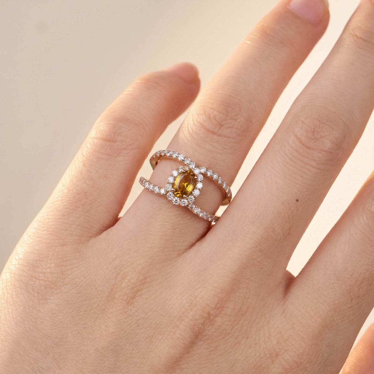 Double rows Diamond &amp; Sapphire Statement Ring in 18K Gold - JewelryAndStore