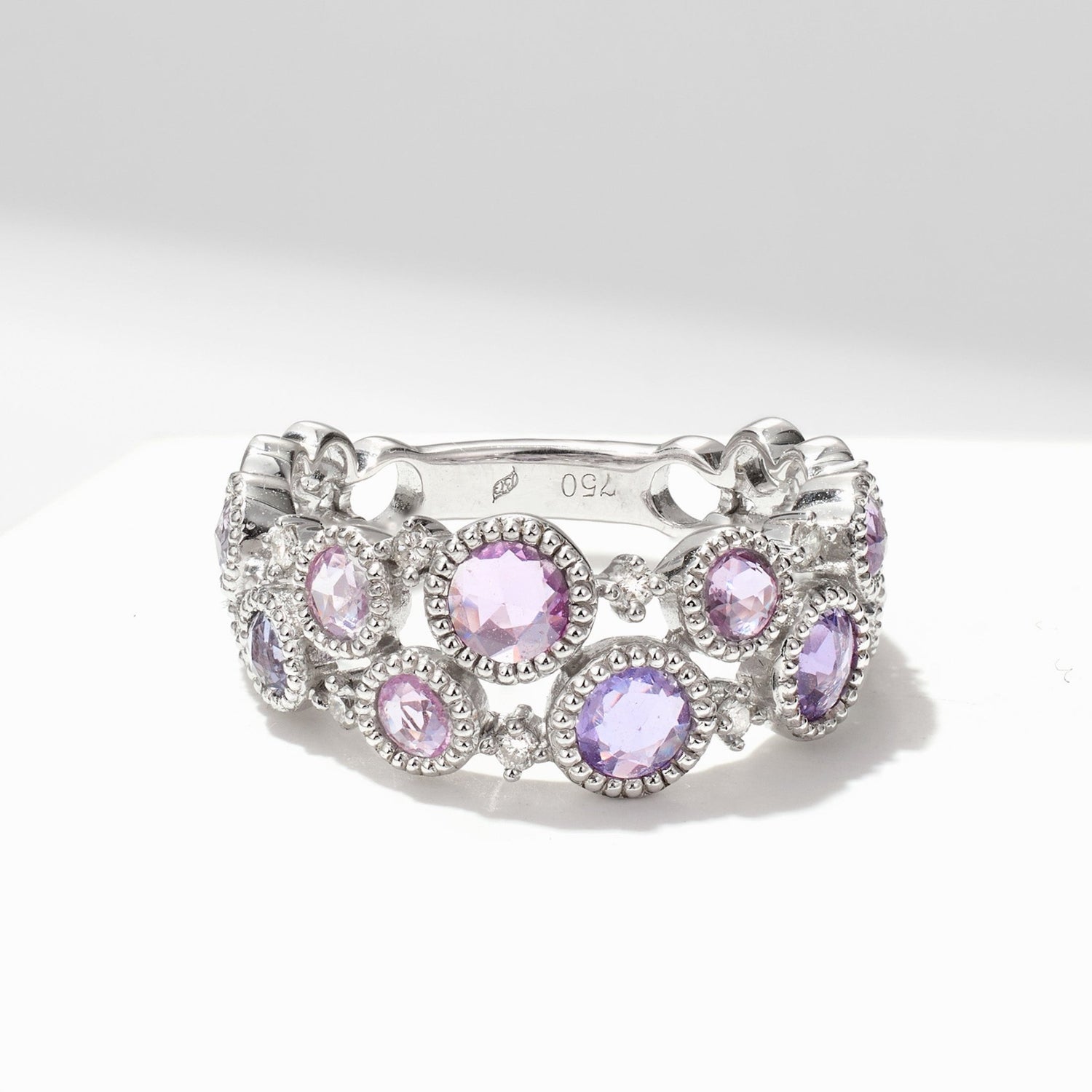 Victorian - Style Statement Ring with Natural Diamonds &amp; Multi - Color Sapphires - Jewelry And Store