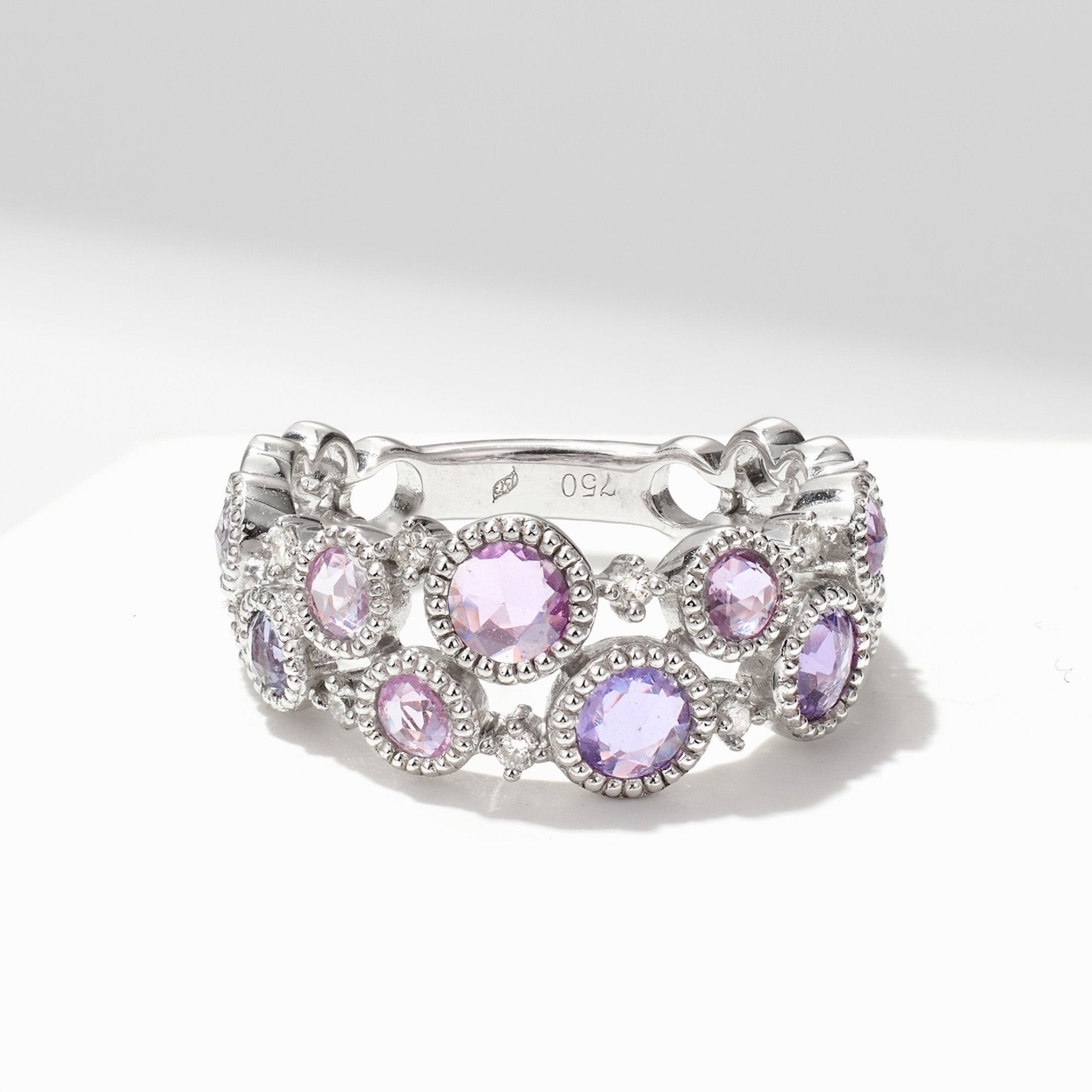 Victorian - Style Statement Ring with Natural Diamonds &amp; Multi - Color Sapphires - Jewelry And Store