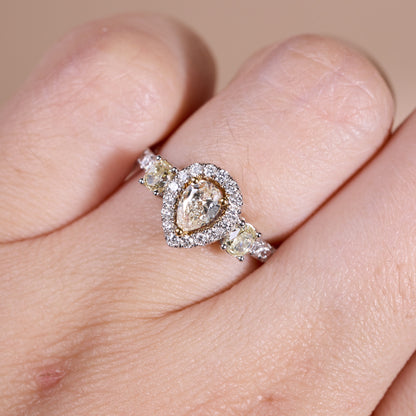 18K Gold Two‑Tone Halo Ring with 0.69ct.tw. Natural Yellow Diamonds - JewelryAndStore