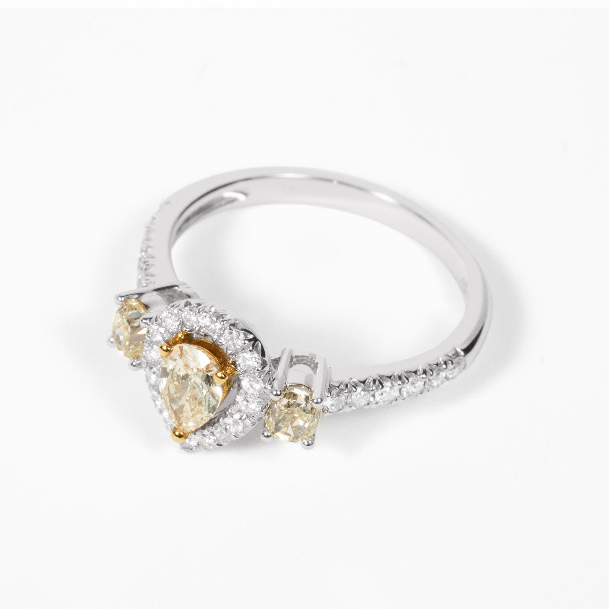 18K Gold Two‑Tone Halo Ring with 0.69ct.tw. Natural Yellow Diamonds - JewelryAndStore