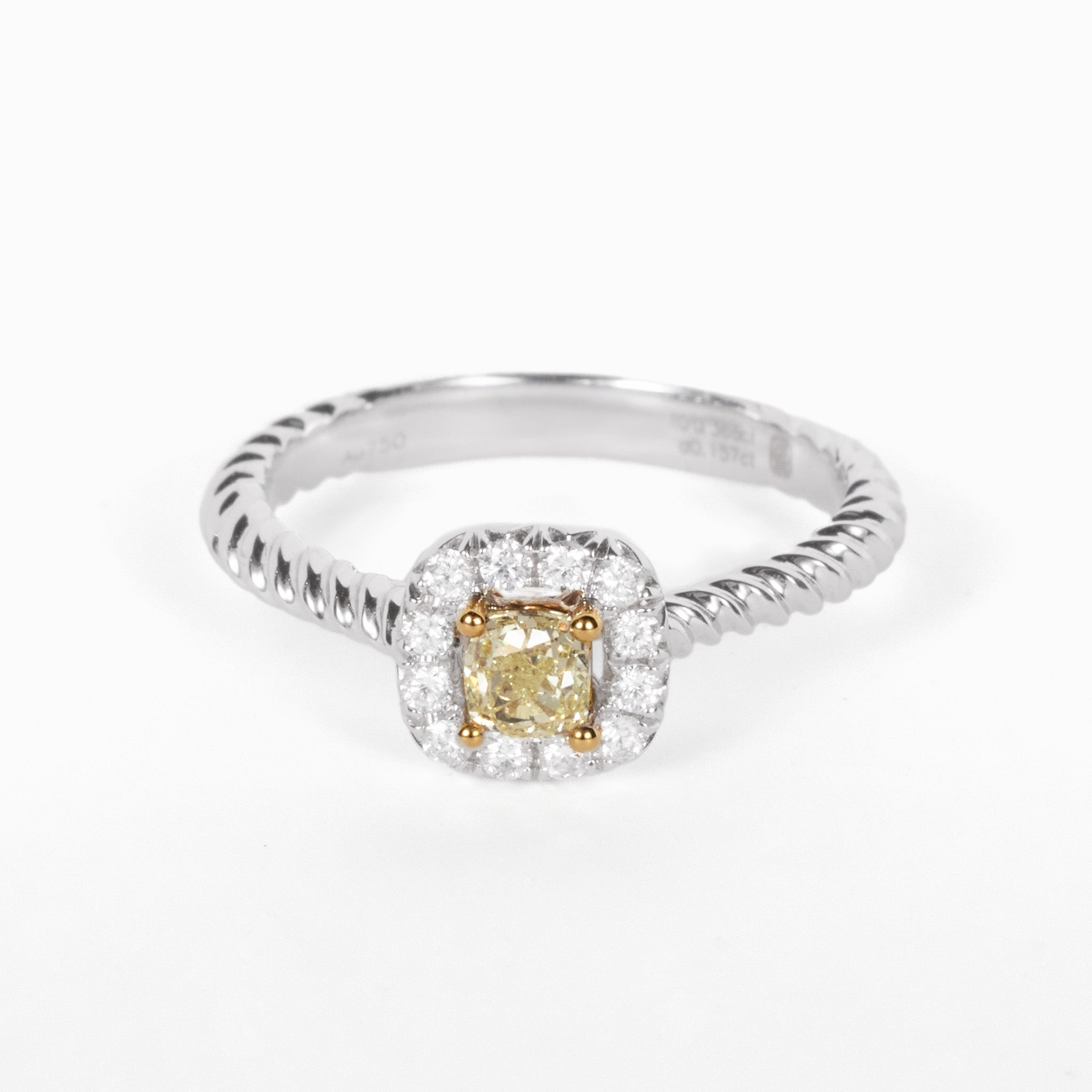 18K Two - Tone Halo Ring with 0.37ct.tw. Natural Yellow Diamond - JewelryAndStore