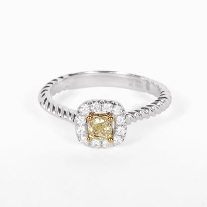 18K Two - Tone Halo Ring with 0.37ct.tw. Natural Yellow Diamond - JewelryAndStore