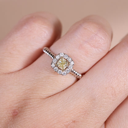 18K Two - Tone Halo Ring with 0.37ct.tw. Natural Yellow Diamond - JewelryAndStore