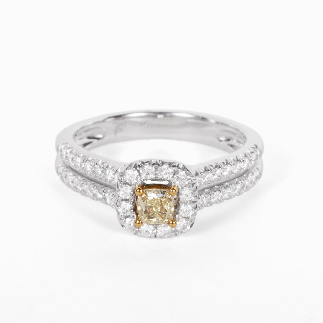 18K Gold Two - Tone Split Shank Ring with 0.31ct.tw. Natural Yellow Diamond - JewelryAndStore