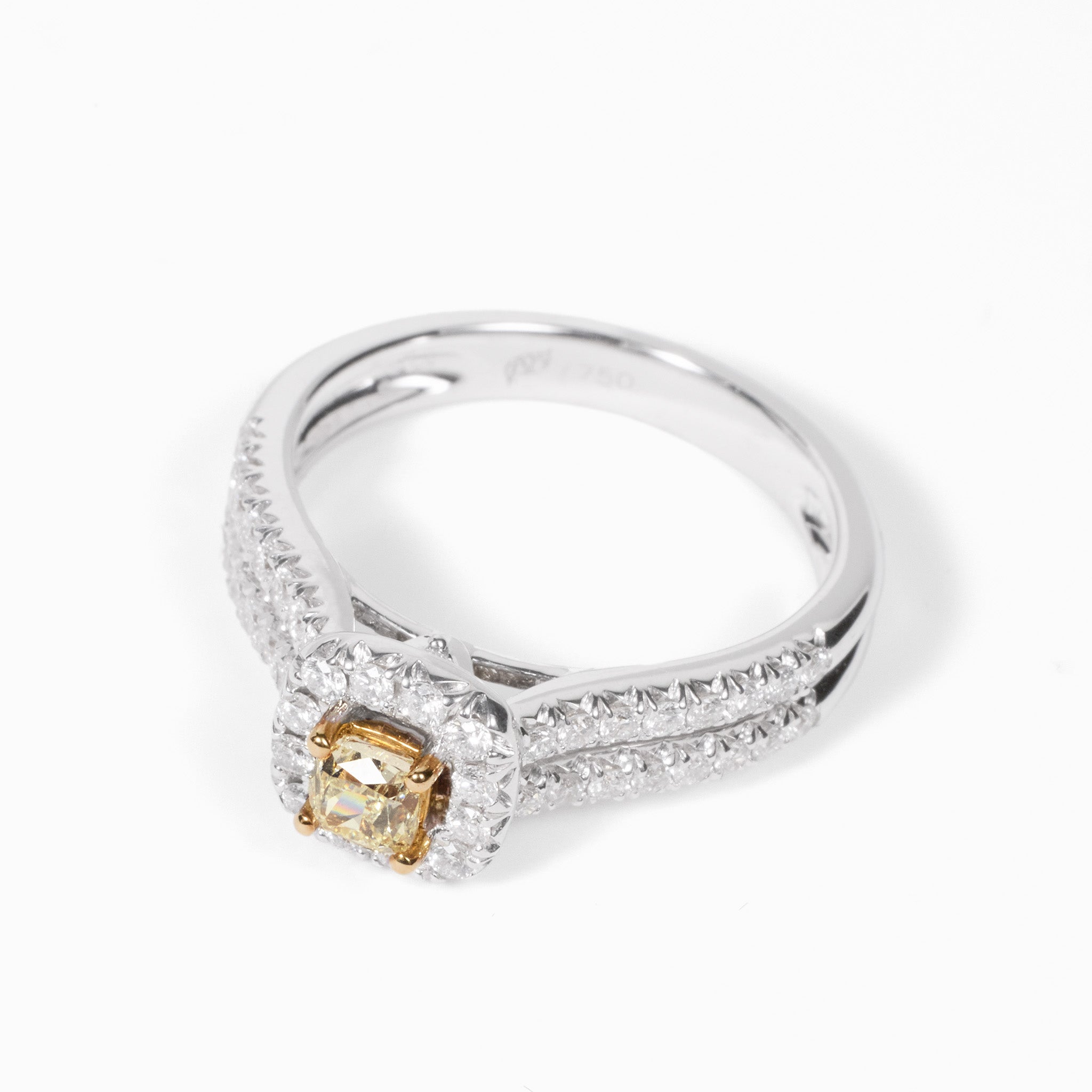 18K Gold Two - Tone Split Shank Ring with 0.31ct.tw. Natural Yellow Diamond - JewelryAndStore