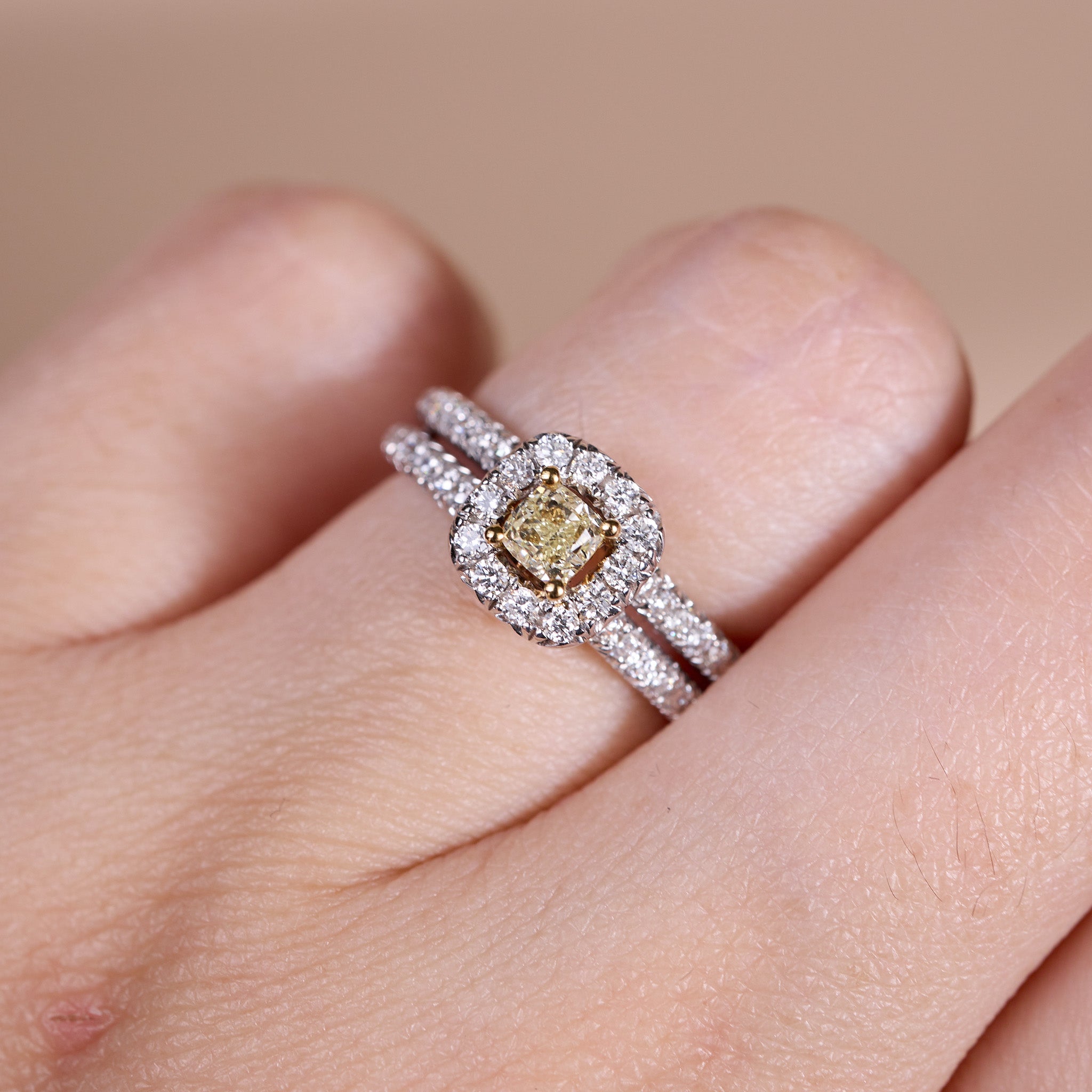 18K Gold Two - Tone Split Shank Ring with 0.31ct.tw. Natural Yellow Diamond - JewelryAndStore