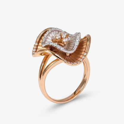 Natural Diamond Two-Tone Dimensional Floral Ring 18K Gold - JewelryandStore