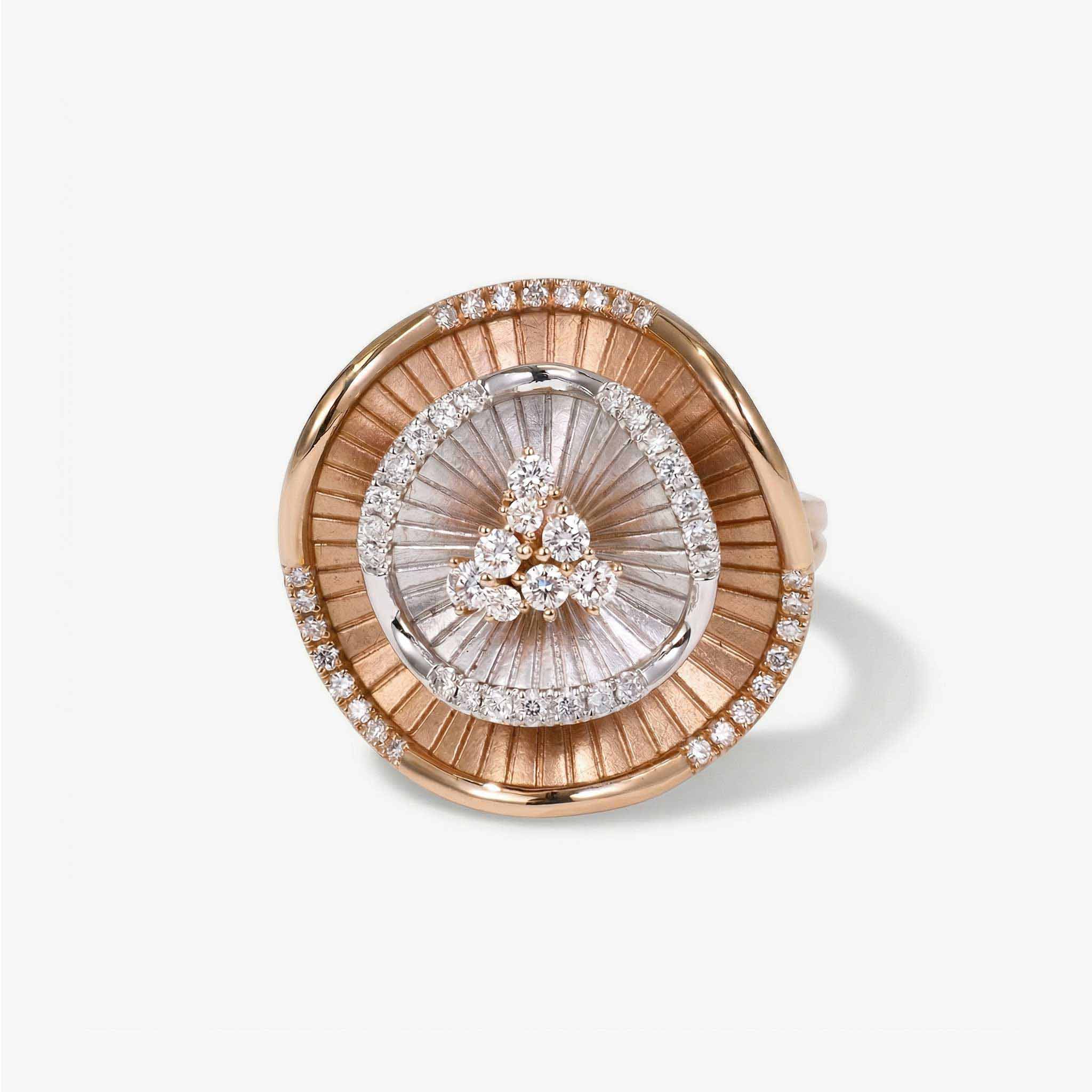 Natural Diamond Two-Tone Dimensional Floral Ring 18K Gold - JewelryandStore