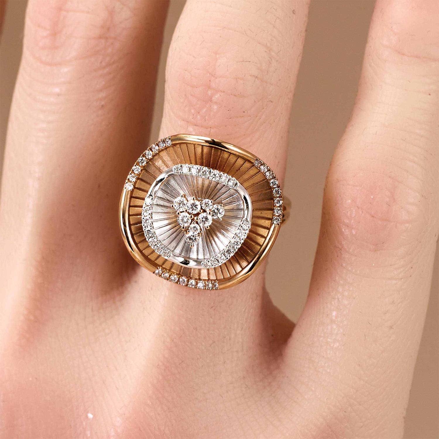 Natural Diamond Two-Tone Dimensional Floral Ring 18K Gold - JewelryandStore