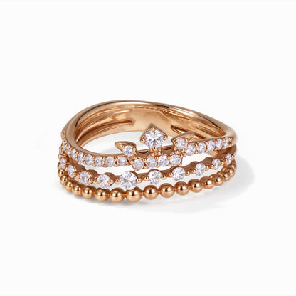 Natural Diamond Tiara Crown Ring in 18K Gold