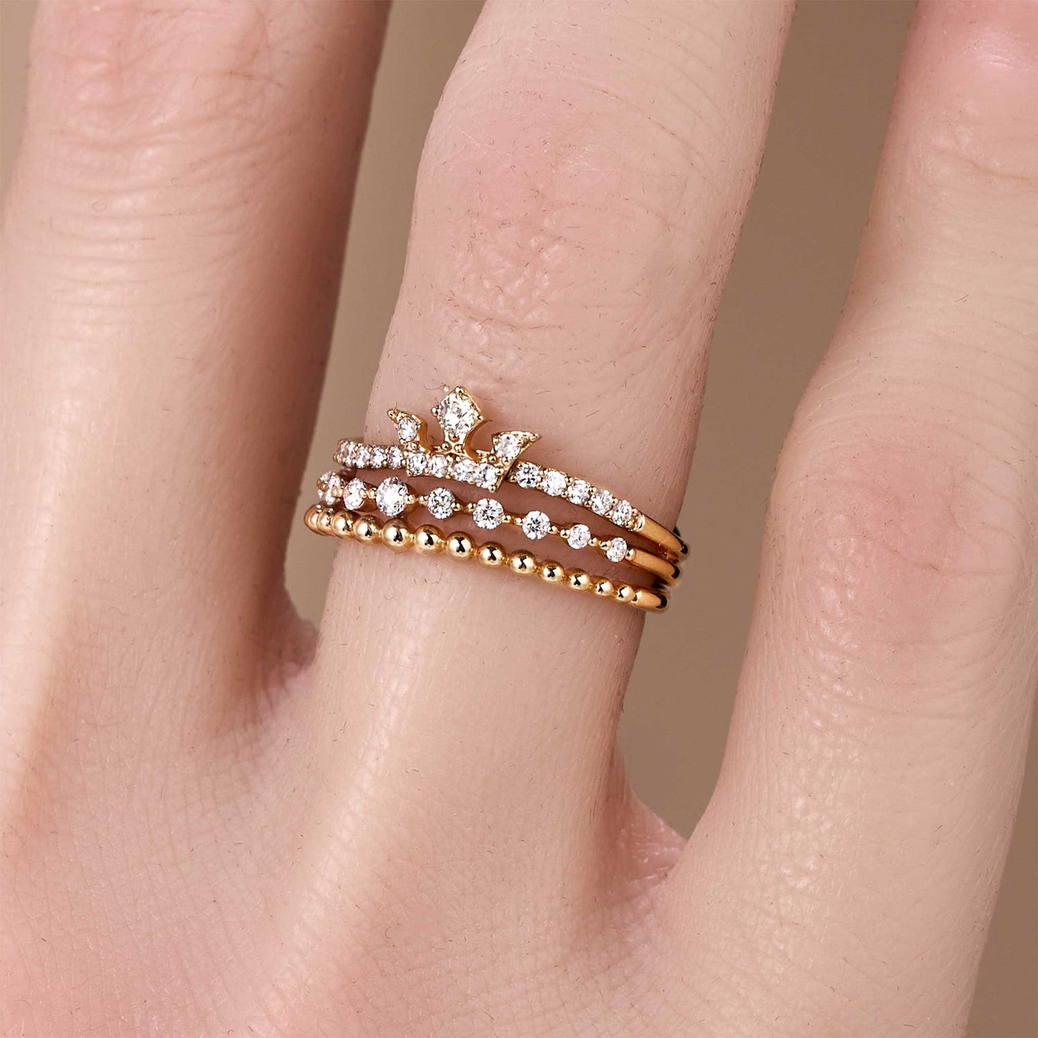Natural Diamond Tiara Crown Ring in 18K Gold