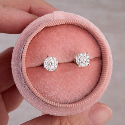 18K Gold Classic Diamond Cluster Earrings - JewelryAndStore