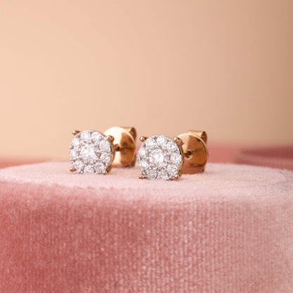18K Gold Classic Diamond Cluster Earrings - JewelryAndStore