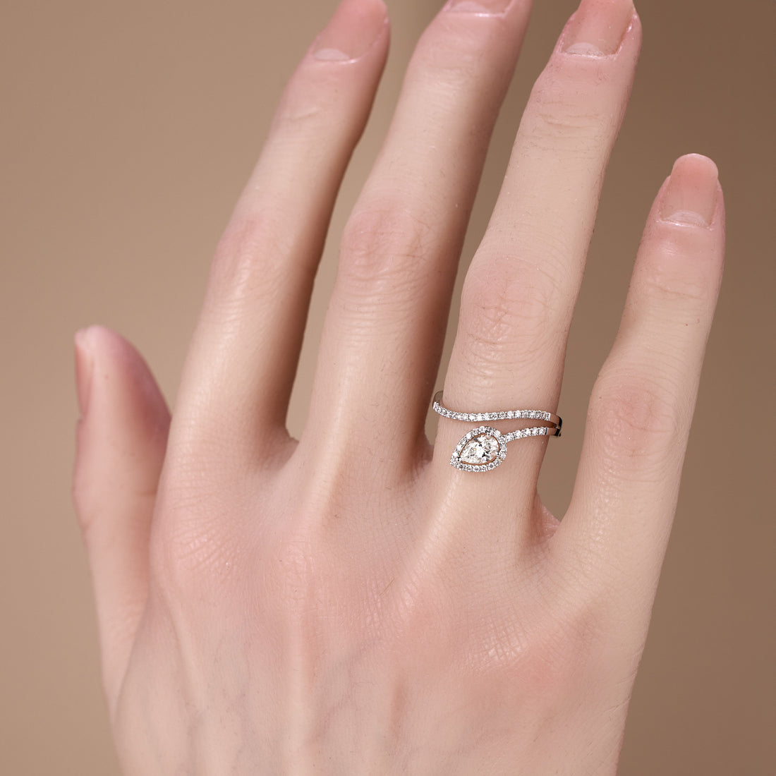 0.62ct.tw. Pear - Shaped Diamond Engagement Ring in 18K white gold - Jewelry And Store