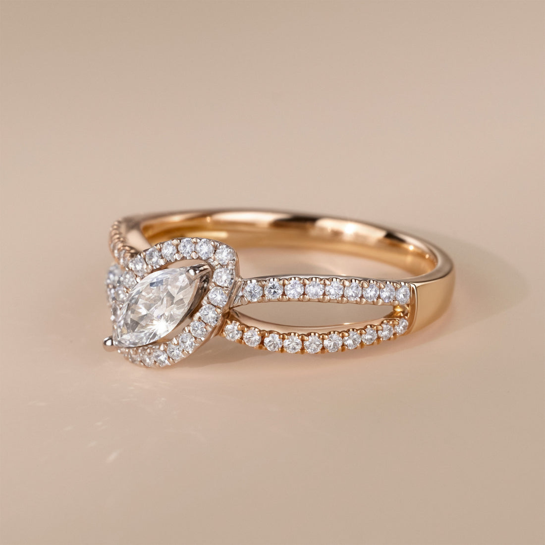 0.56ct.tw. Marquise Diamond Engagement Ring in 18K Rose Gold - Jewelry And Store