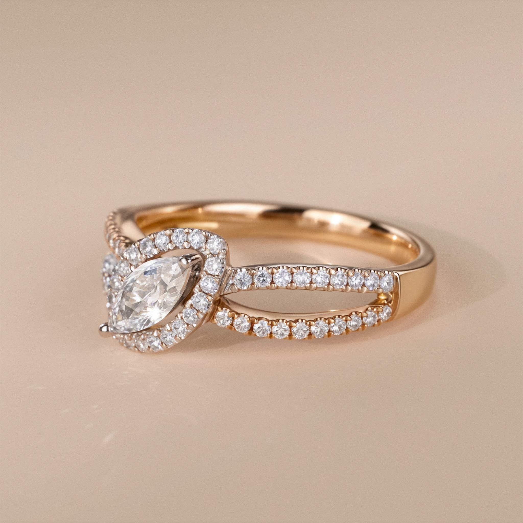 0.56ct.tw. Marquise Diamond Engagement Ring in 18K Rose Gold - Jewelry And Store