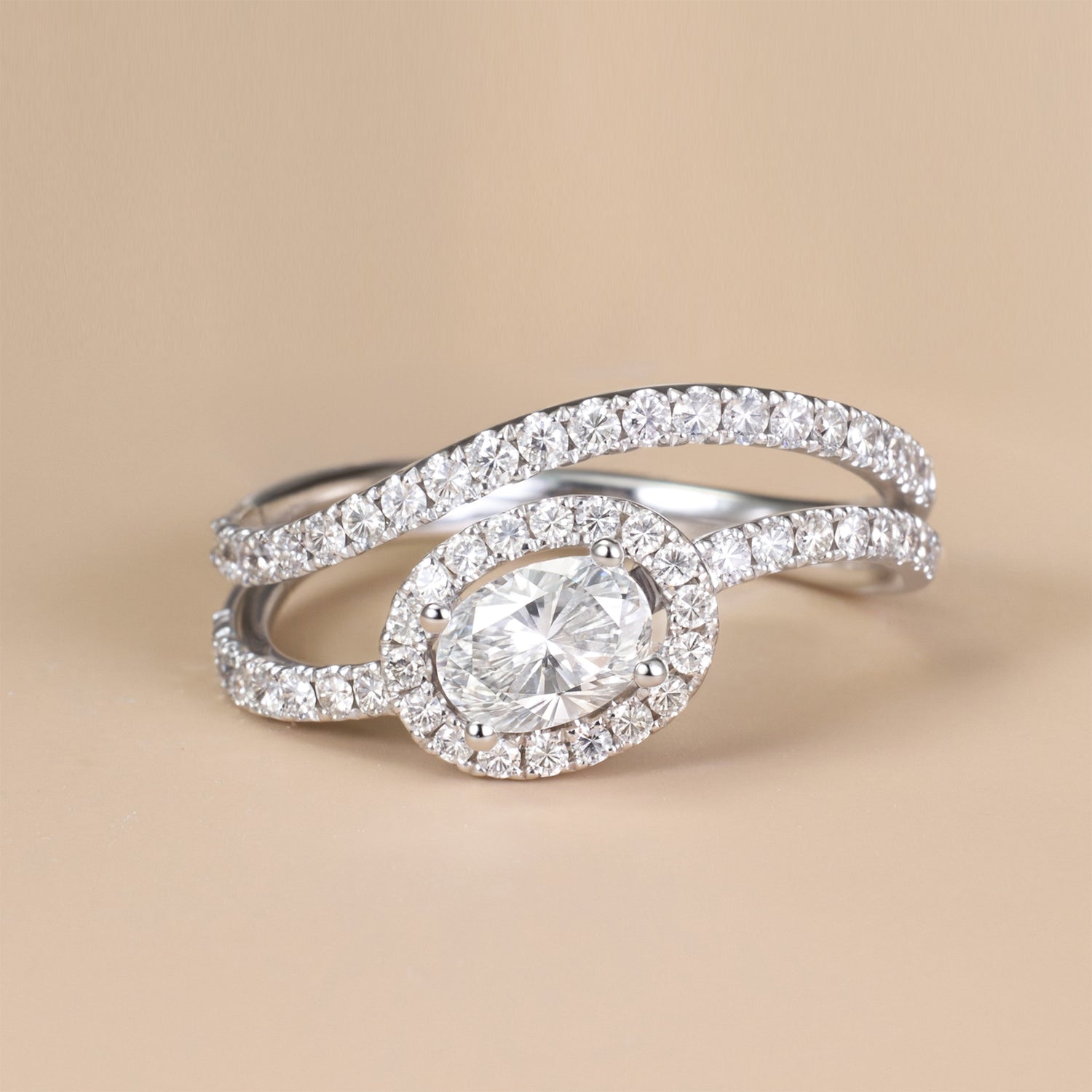 0.99ct.tw. Oval-Cut Diamond Engagement Ring in 18K White Gold