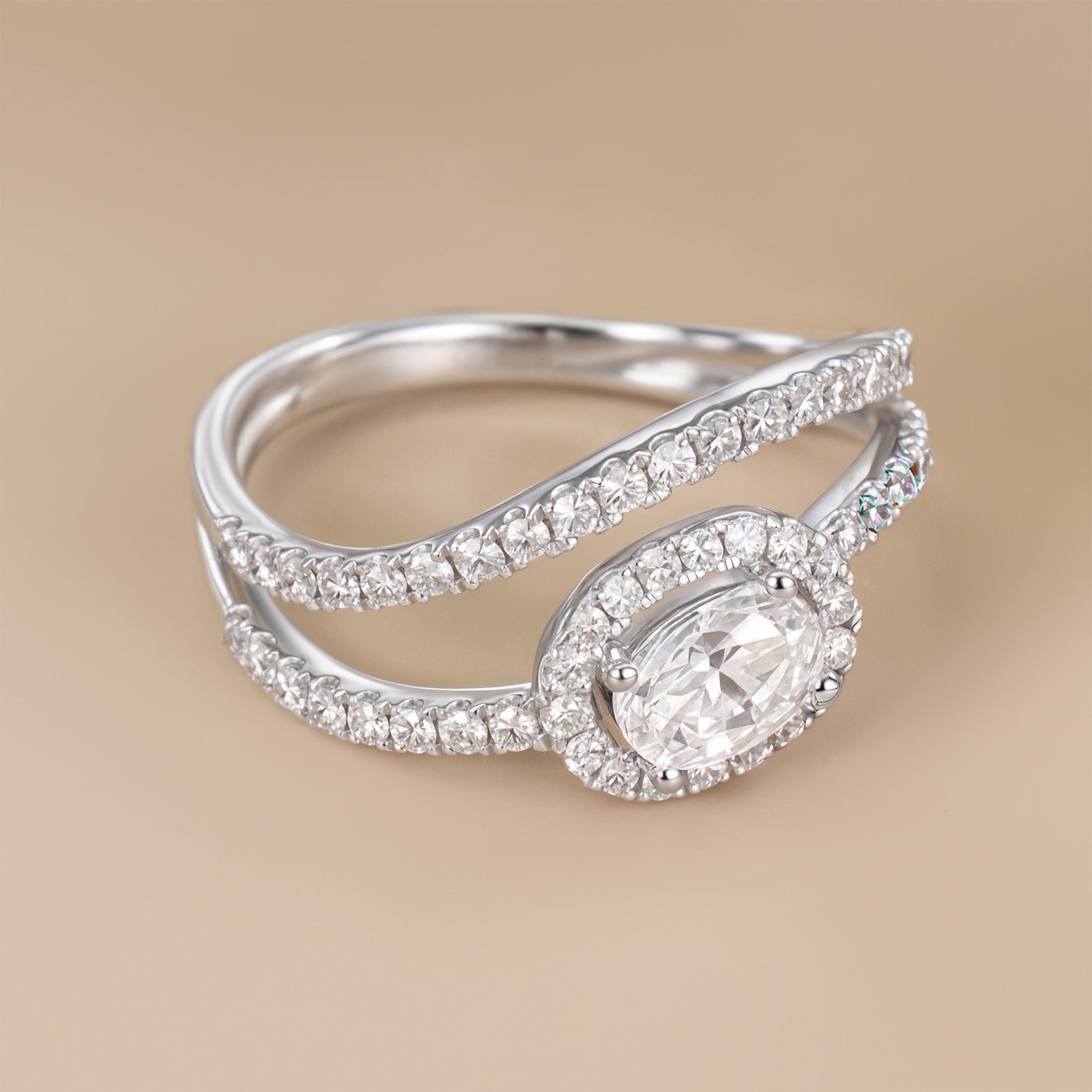 0.99ct.tw. Oval-Cut Diamond Engagement Ring in 18K White Gold