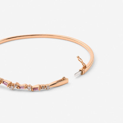 Natural Pink Sapphire and Diamond Asymmetric Wave Cluster Bangle in 18K Rose Gold - JewelryandStore