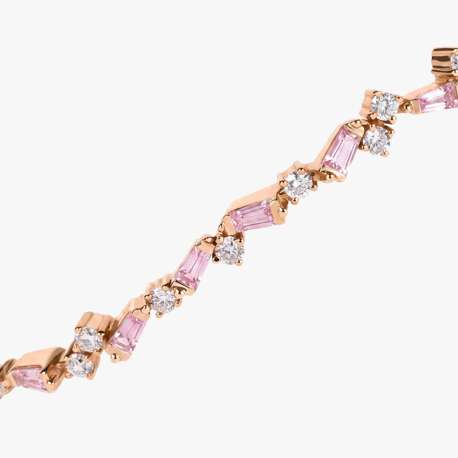 Natural Pink Sapphire and Diamond Asymmetric Wave Cluster Bangle in 18K Rose Gold - JewelryandStore