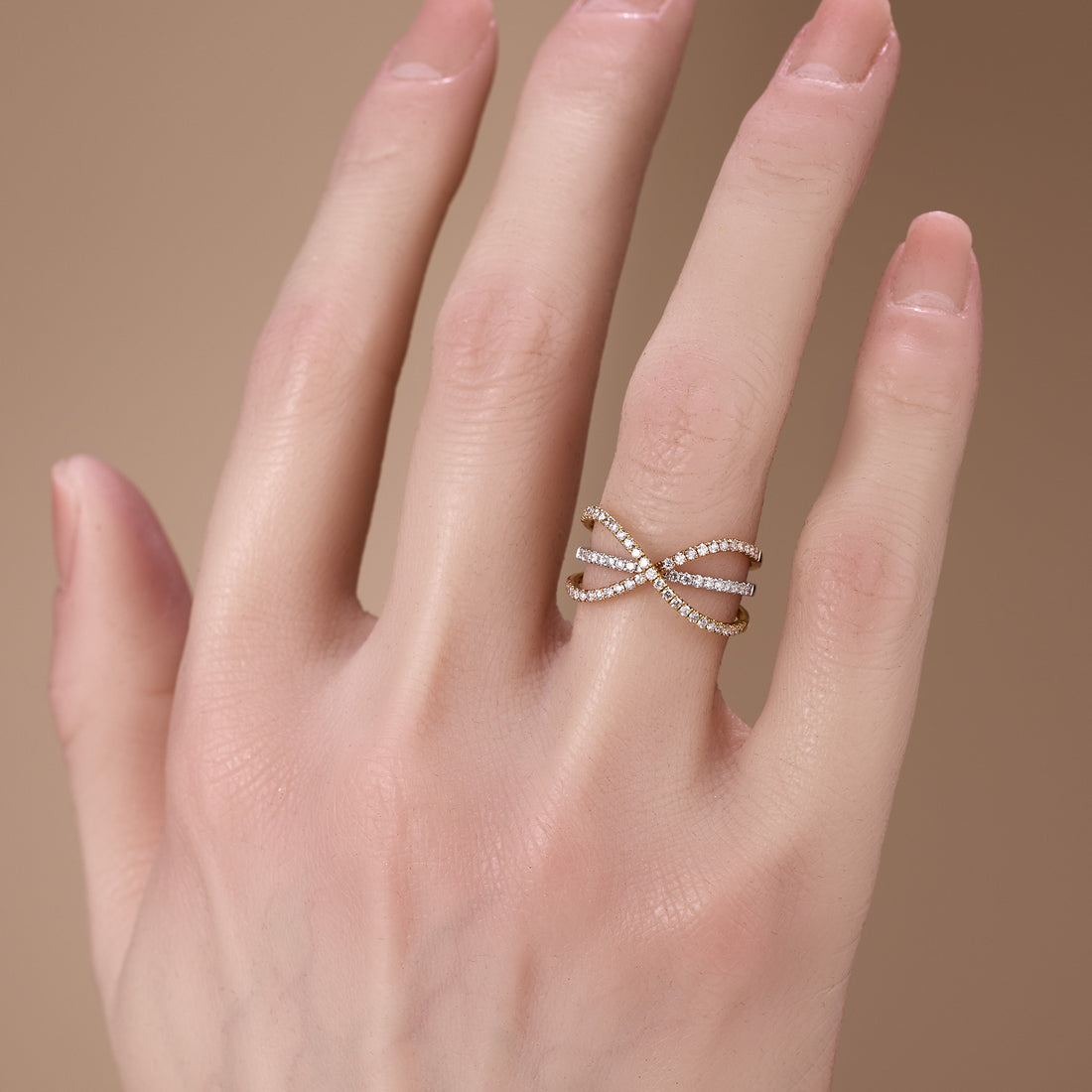 18K Two - Tone Gold Cross Over Diamond Ring - Jewelry And Store