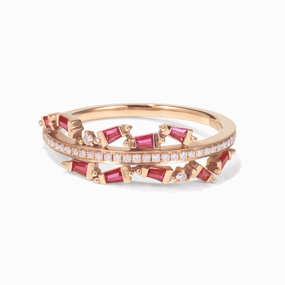 18K Rose Gold Natural Ruby &amp; Diamond Slim Band Ring