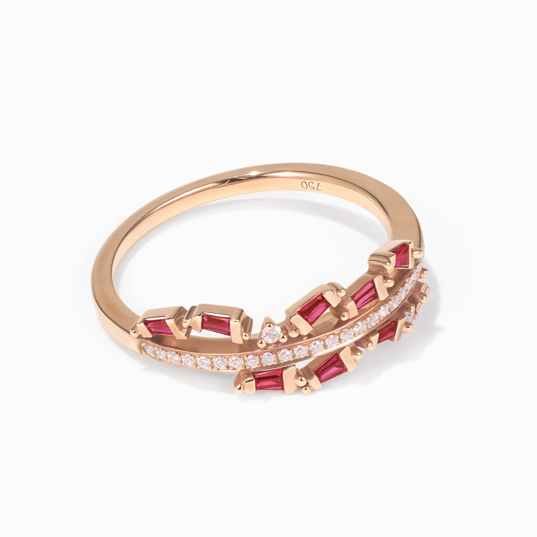 18K Rose Gold Natural Ruby &amp; Diamond Slim Band Ring - Jewelry And Store