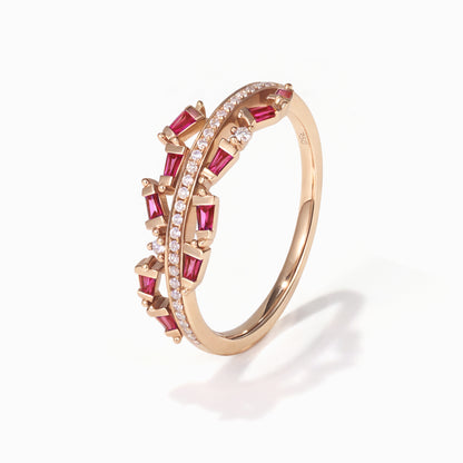 18K Rose Gold Natural Ruby &amp; Diamond Slim Band Ring