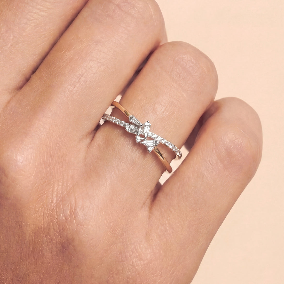 18K Gold Orbit - Style Split Shank Diamond Ring - JewelryAndStore