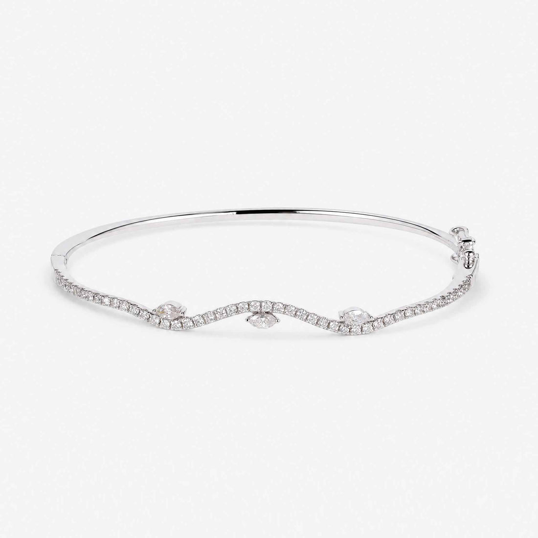 Natural Marquise and Round Diamond Wave Bangle in 18K White Gold - JewelryAndStore